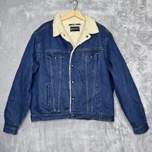 Vintage Grapevines Jacket Mens 46 Blue Denim Sherpa Lined Wool Trucker 80s